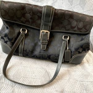 Large Coach Handbag Black Logo Purse Print Satchel Shoulder Bag Tote